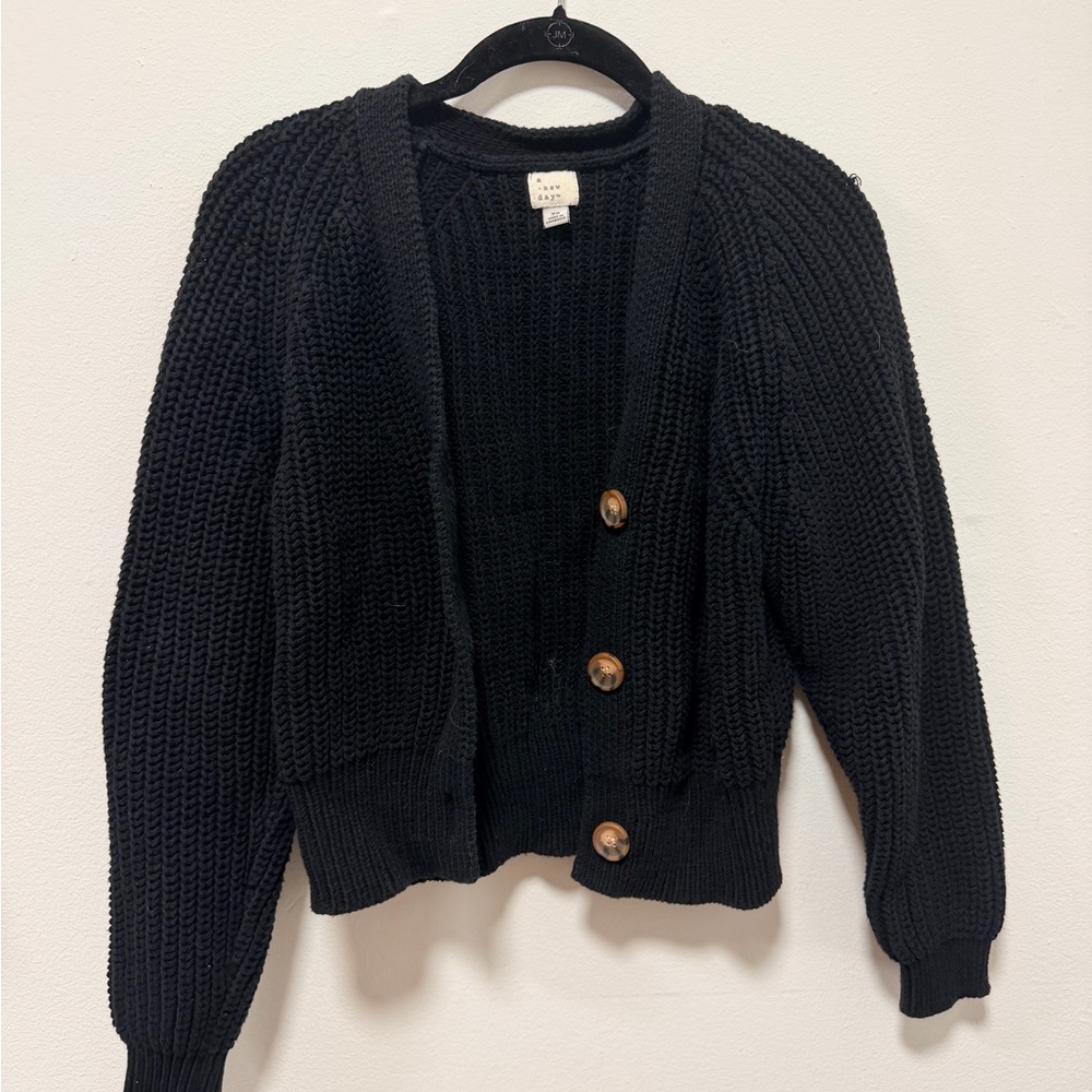 Black Knit Cardigan with Wooden Buttons